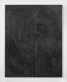 an abstract black and white painting with lines