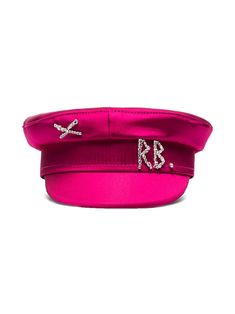 RUSLAN BAGINSKIY's baker boy cap will make a glamorous addition to your outfit. It's made from bright-pink satin and punctuated with a crystal-embellished brooch shaped into the brand's monogram. Pretty in pink. Featuring a crystal-embellished logo plaque. Baker Boy Cap, Catty Noir, Baker Boy Hat, Fotografi Digital, Baker Boy, Boy Hat, Pink Hat, Head Accessories, Outfits With Hats