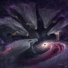 an image of some animals that are in the middle of a spiral galaxy space scene