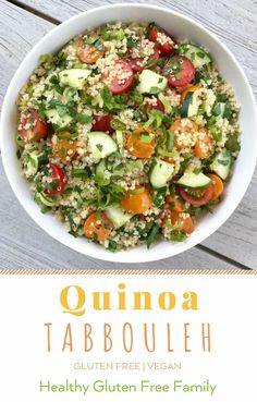 quinoa tabboule with vegetables in a white bowl