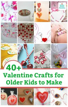 valentine crafts for kids to make with the title overlay reads 40 + valentine crafts for older kids to make