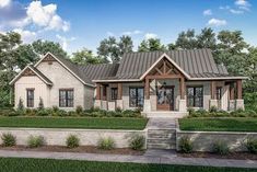 this is an artist's rendering of a house in the country style with two front porches