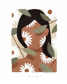 an illustration of a woman with flowers on her face