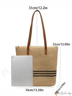 BirdinBag - Vacation Essential: Striped Straw Bag with Zipper & Double Handles Summer Bags With Zipper Closure For Daily Use, Summer Shopping Bags With Zipper Closure, Casual Rectangular Beach Bag With Zipper Closure, Summer Bucket Bag With Zipper Closure, Rectangular Summer Bags With Zipper Closure, Summer Rectangular Bags With Zipper Closure, Summer Satchel With Zipper Closure For Shopping, Summer Handheld Bags With Zipper Closure, Summer Handheld Bag With Zipper Closure