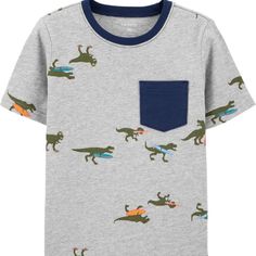 Complete With Allover Dinosaurs And A Front Pocket, This Jersey Tee Is A Year-Round Favorite. Features: - Short Sleeves - Ribbed Neckline Fabric & Care: - 100% Cotton Jersey - Imported - Machine Washable Playful Short Sleeve Tops With Pockets, Short Sleeve Tops With Pockets For Playtime, Baby Boy Graphic Tees, Toddler Boy Tops, Baby Boy Tops, T Shirt Painting, Boys Graphic Tee, Carters Baby Boys, Kids Denim