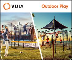 two different views of an outdoor play area and the same one with people in it