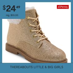 These Thereabouts London hiking boots for little and big girls will keep her stylish and comfortable in cooler temps. Made from soft faux suede with a faux fur trim, these lace-up boots have a sturdy rubber sole for comfort and traction on all her walking adventures. Team them with leggings and a coat. Closure Type: Lace-UpShaft Circumference: 7 InchesBoot Shaft Height: 10 InchesPlatform Shoe Height: 1 InchShoe Heel Height: 3/4 InchUpper/Outer Base Material: 80% Polyester, 20% TextileShoe Linin… Yellow Kids, London Flat, Fur Trim, Lace Up Boots, Girls Shoes, Faux Suede, Hiking Boots, Faux Fur, Heel Height