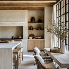 the kitchen is clean and ready to be used as a dining room or family room