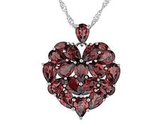 7.40ctw Pear Shape And 0.22ctw Marquise Vermelho Garnet™ Rhodium Over Sterling Silver Heart Pendant With 18"Singapore Chain. Measures Approximately 1.04"L x 0.84"W. 3mm bail. Lobster clasp with 2"extender. Pear-shaped Jewelry For Valentine's Day Formal, Silver Pear-shaped Jewelry For Valentine's Day, Pear-shaped Silver Jewelry For Valentine's Day, Valentine's Day Fine Jewelry Pear-shaped, Pear-shaped Gemstone Jewelry For Valentine's Day, Valentine's Day Pear-shaped Gemstone Jewelry, Sterling Silver Heart Pendant, Silver Heart Pendant, Pendant With Chain