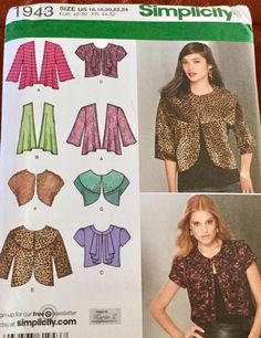 Simplicity 1943 Misses Knit and Woven Jackets Pattern, size 16-24, Uncut Short Jacket Pattern, Brand Patterns, Jacket Diy, Woven Jacket