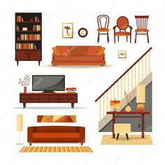 the living room is decorated in orange and brown