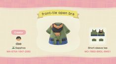 an animal crossing character's clothing is displayed on the screen