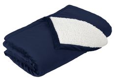 a blue blanket with white sherpam on it