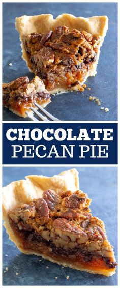 chocolate pecan pie is cut into pieces and ready to be eaten