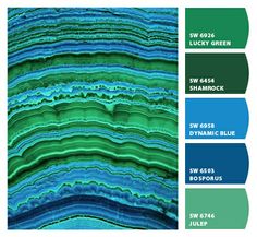 the color scheme for blue and green is shown in three different colors, including one that has