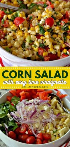 CORN SALAD WITH EASY LIME VINAIGRETTE Easy Memorial Day Food, Salad Options, Corn Salad Recipes, Red Bell Peppers, Lime Vinaigrette, Corn Salad, Corn Recipes, Corn Salads, Salad Side Dishes