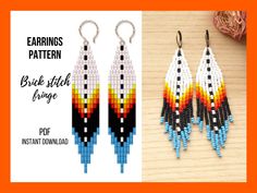 two earrings with different designs on them and the text, earring pattern brick stitch fringe