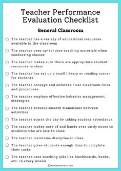 the teacher performance checklist for general classroom