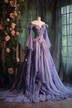 #ad Great Shopping Purple Medieval Prom Dress One Shoulder Fairy Long Sleeve 3D Floral Applique, Fashion Dresses Prom Dresses Long Sleeves, Vintage Ball Gown, Lilac Prom Dresses, Dresses Long Sleeves, Vintage Ball Gowns, One Shoulder Prom Dress, Fantasy Dresses, Long Sleeve Evening Dresses, Prom Dress Inspiration