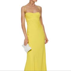 Brand New Michelle Mason Fluted Crepe Gown. Sold Out Everywhere. This Is The Midi Version, Super Cute And Perfect For Any Event Yellow Maxi Evening Dress For Summer, Yellow Dresses With Fitted Bodice For Gala, Yellow Dress With Fitted Bodice For Gala, Yellow Sleeveless Gown With Fitted Bodice, Yellow Gown With Fitted Bodice Sleeveless, Chic Yellow Maxi Dress For Wedding, Yellow Summer Gala Gown, Summer Gala Yellow Gown, Yellow Maxi Dress With Fitted Bodice