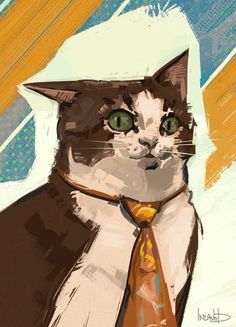 a painting of a cat wearing a tie