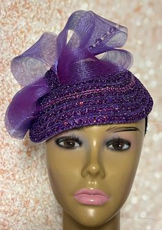 Purple Sequins Half Hat for Church, Wedding, Mother of the Bride, Head Covering, Tea Parties Hat is trimmed with rhinestones, crinoline bows, hat pin and rhinestones. Perfect for any special occasion. The hat pin may vary and is for decorative purposes only. Hat can be worn on either side of the head. Fitted Rhinestone Bridal Accessories For Party, Fitted Bridal Accessories With Rhinestones For Party, Fitted Bridal Accessories For Royal Ascot Party, Rhinestone Party Hat For Kentucky Derby, Elegant Mini Hats With Rhinestones For Weddings, Fitted Bridal Accessories For Kentucky Derby Party, Elegant Adjustable Mini Hat For Celebrations, Elegant Fitted Costume Hats And Headpieces For Celebration, Fitted Rhinestone Hat For Kentucky Derby