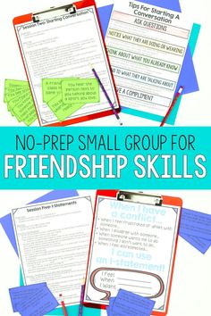 no prep small group for friendship skills with text overlay that says no prep small group for