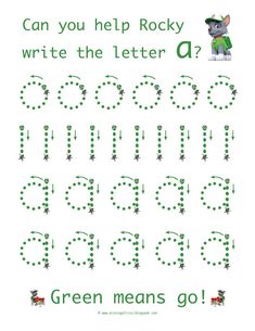 a green letter and numbers worksheet for children to learn how to write the letters