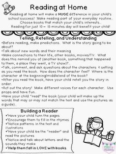 reading at home worksheet with instructions for students to read and understand the text