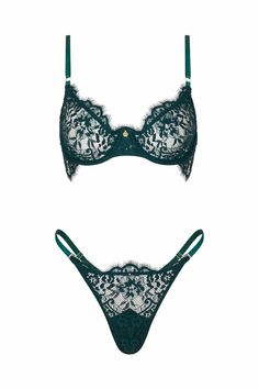 Dainty Thong Lingerie - Emerald | Gooseberry – Gooseberry Intimates Gooseberry Intimates, Thong Lingerie, White Lace Bra, Blue Bra, Inner Goddess, Black Lace Bra, Burgundy Lace, Perfect Bra, Scalloped Trim