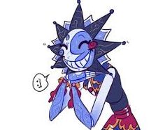 a drawing of a cartoon character holding a knife and wearing a costume with spikes on it's head