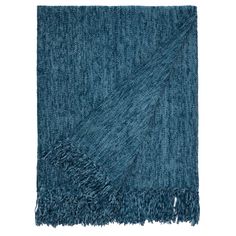 a blue rug with fringes on it