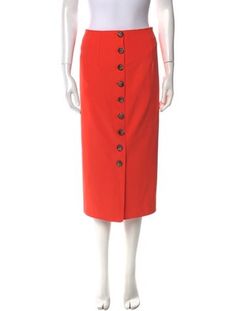 Cinq à Sept SkirtOrangeButton ClosureFit:Skirts by Cinq à Sept typically fit true to size. Orange Lined Skirt For Workwear, Orange Workwear Skirt With Lining, Orange Skirt For Workwear In Summer, Orange Lined Skirt For Work, Red Buttoned Skirt, Orange Skirt For Work, Knee Length Skirt, Knee Length, Skirt