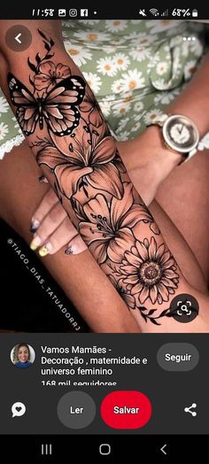 Feminine Tattoo Sleeves, Butterfly Tattoos For Women, Forarm Tattoos, Tattoos For Women Flowers, Tattoos Geometric, Forearm Tattoo Women, Tattoos For Black Skin, Dope Tattoos For Women