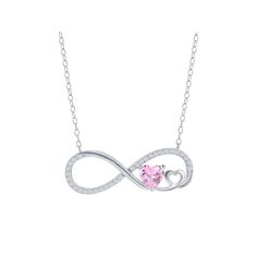 Share the love with this sterling silver gemstone infinity double heart pendant necklace. Share the love with this sterling silver gemstone infinity double heart pendant necklace. Nickel free Metal: sterling silver Chain length: 16 in. + 2-in. extender Packaging: boxed Plating: rhodium Finish: polished Chain type: cableSTONE DETAILS Stone type: cubic zirconia, simulated ruby, simulated pink cubic zirconia Total weight: 3/4 ct. Shape: round Setting: prong Gemstones may have been treated to enhanc Double Heart, Heart Pendant Necklace, Chain Lengths, Sterling Silver Chains, Heart Pendant, Cubic Zirconia, Silver Chain, Ruby, Silver Necklace