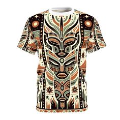 Discover our unique, artistically designed T-shirt that fuses traditional African tribal art and American Southwestern styles. Intricate, symmetrical design featuring a central totem-like figure, bordered by geometrically styled birds and antelopes. Infused with warm earthy tones - terracotta reds, cactus greens, sunset oranges, and night-sky blacks. Perfect for those seeking a storytelling piece.  #ArtisticTshirt #AfricanSouthwesternArt #SymmetricalDesign #GeometricAnimals #EarthyTones #Storyte Desert Color Palette, Symmetrical Design, African Inspired Clothing, Southwestern Style, African Inspired, Earthy Tones, Night Sky, Unique Style, Favorite Outfit