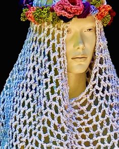 Crocheted veil may be worn as poncho also. Crocheted flower garland included. Handmade Bohemian Headpiece For Spring, Bohemian Flower Headpiece For Wedding, Bohemian Wedding Headpiece For Spring, Bohemian Spring Wedding Headpieces, Custom Bridal, Flower Garlands, Bridal Headpieces, Crochet Flowers, Veil