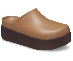 Dylan Platform Clog - Crocs Spring Brown Clogs With Textured Sole, Modern Clogs With Cushioned Footbed For Work, Modern Slide Clogs With Leather Footbed, Modern Leather Footbed Slide Clogs, Modern Leather Slide Mules, Modern Slip-on Clogs With Textured Sole, Modern Synthetic Clogs With Textured Sole, Modern Brown Slip-on Clogs, Modern Synthetic Clogs With Removable Insole