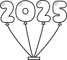 balloons with numbers for the new year coloring page