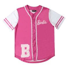 Official Authentic Barbie Merchandise! Pink Baseball Jersey Style Top With White Sleeves. Accent Stripe Details. White Barbie Logo And Letter B On Front. Number 59 On Back Signifying The Year Barbie Was Created. 7 Button Front. Size: Large Brand New. Never Been Worn, New With Tags! Feel Free To Check Out My Closet For More Barbie Merch Available - Great For Bundling! New To Poshmark? Use Referral Code Closet2treasure When You Sign Up To Receive $10 In Posh Credit! Casual Pink Baseball Jersey For Sports, Fitted White Baseball Jersey With Letter Print, White Fitted Baseball Jersey With Letter Print, White Summer Baseball Jersey, Barbie Merch, Plus Size Business, Pink Plaid Shirt, Plus Size Peplum, Barbie Top