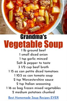 the recipe for grandma's vegetable soup is shown