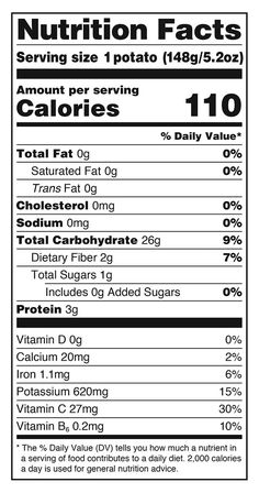 nutrition label showing the nutritional information for carrots