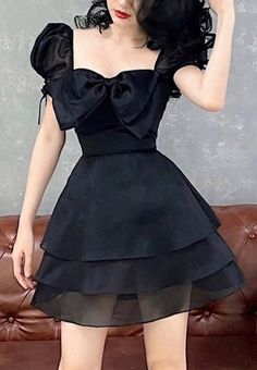 Square Neck Black Wrap Front Mini Dress. https://pradize.com/collection/dresses-puffed-sleeves Luxury Square Neck Mini Dress For Prom, Luxury Square Neck Mini Dress For Evening, Luxury Black Mini Dress With Square Neck, Luxury Mini Dress With Gathered Sleeves And Square Neck, Luxury Square Neck Mini Dress For Brunch, Luxury Mini Dress With Square Neck For Spring, Luxury Fall Mini Dress With Square Neck, Black Dress With Bow, Puffy Sleeve Dress