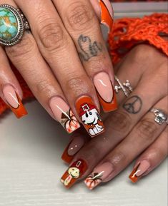 Fall Gnome Nail Designs, Snoopy Halloween Nails, New Clients Welcome, Snoopy Nails, Cartoon Nails, Snoopy Halloween, New Clients