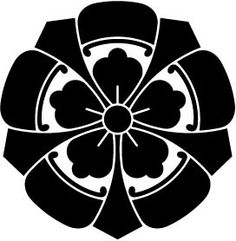 a black and white image of a flower with four petals in the center, on a white background