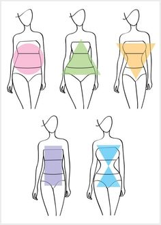 four women's swimsuits in different colors and sizes, with the same size