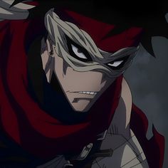 an anime character with white hair and red cape on his head, looking at the camera