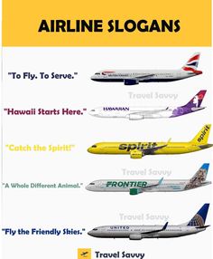 an advertisement for airline slogans with different types of planes