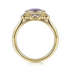 14K Yellow Gold Diamond And Amethyst Bujukan Ladies' Ring Yellow Gold Amethyst Diamond Ring With Halo Setting, Fine Jewelry Yellow Gold Amethyst Ring With Halo Setting, Fine Yellow Gold Amethyst Ring With Halo Setting, Diamond Cuff Bracelet, Pearl Bracelet Gold, Gold Rings Stackable, Diamond Fashion Rings, Ladies Ring, Sterling Silver Hoop Earrings