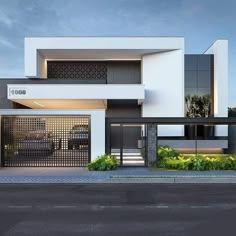 a modern house with white and black architecture